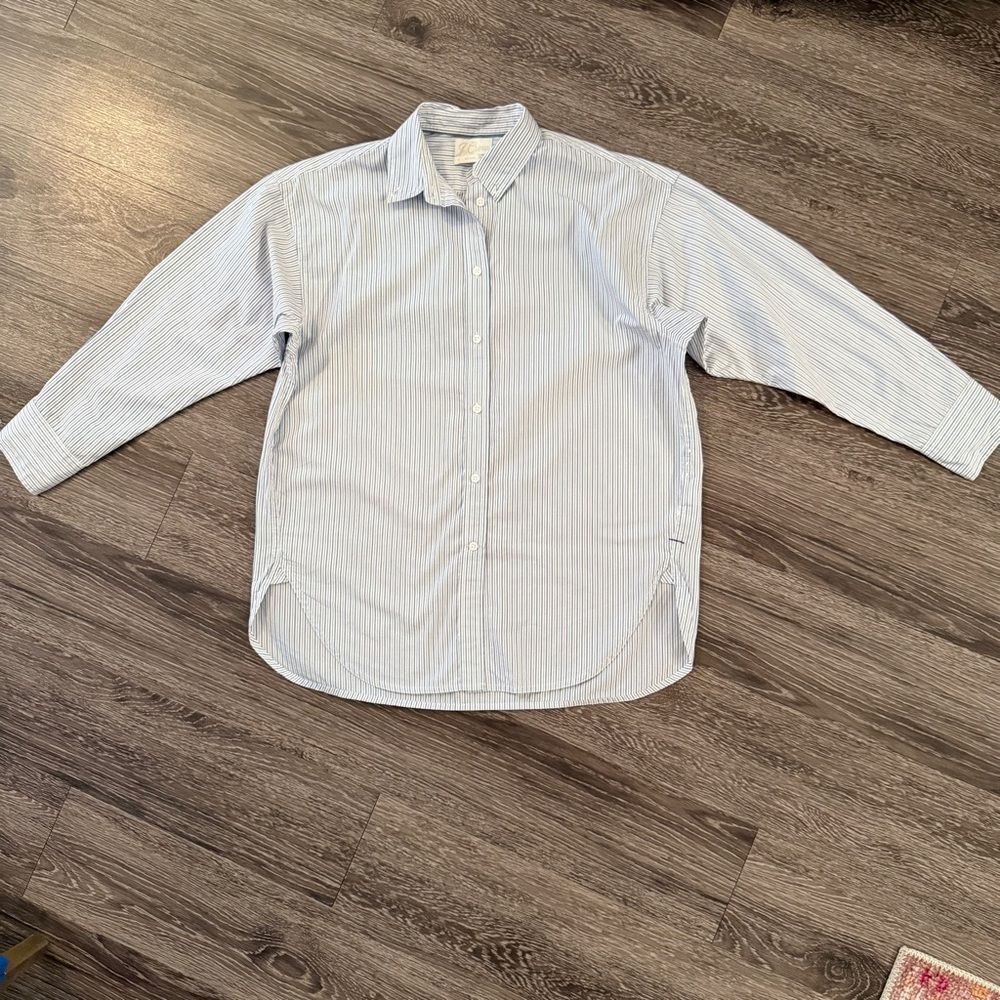 J. Crew Blue and White Stripe Relaxed Button Up